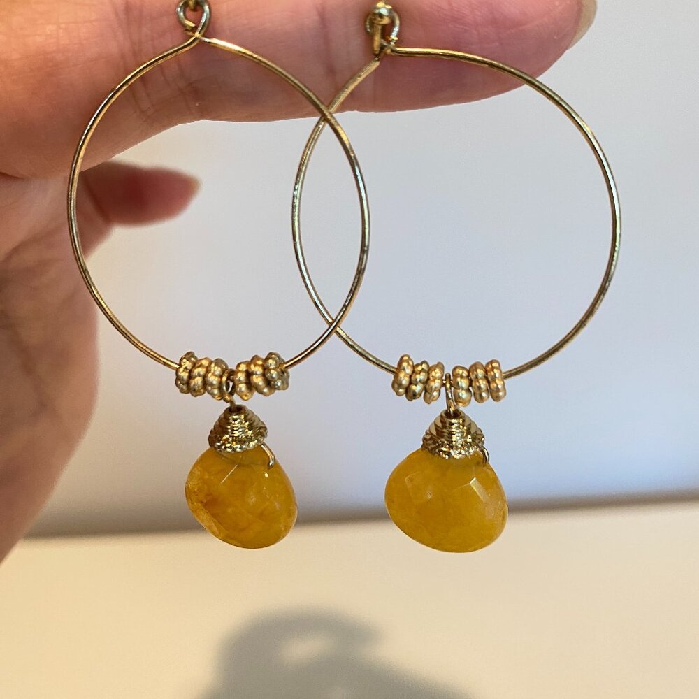 Earrings Gold Amber Color Stone